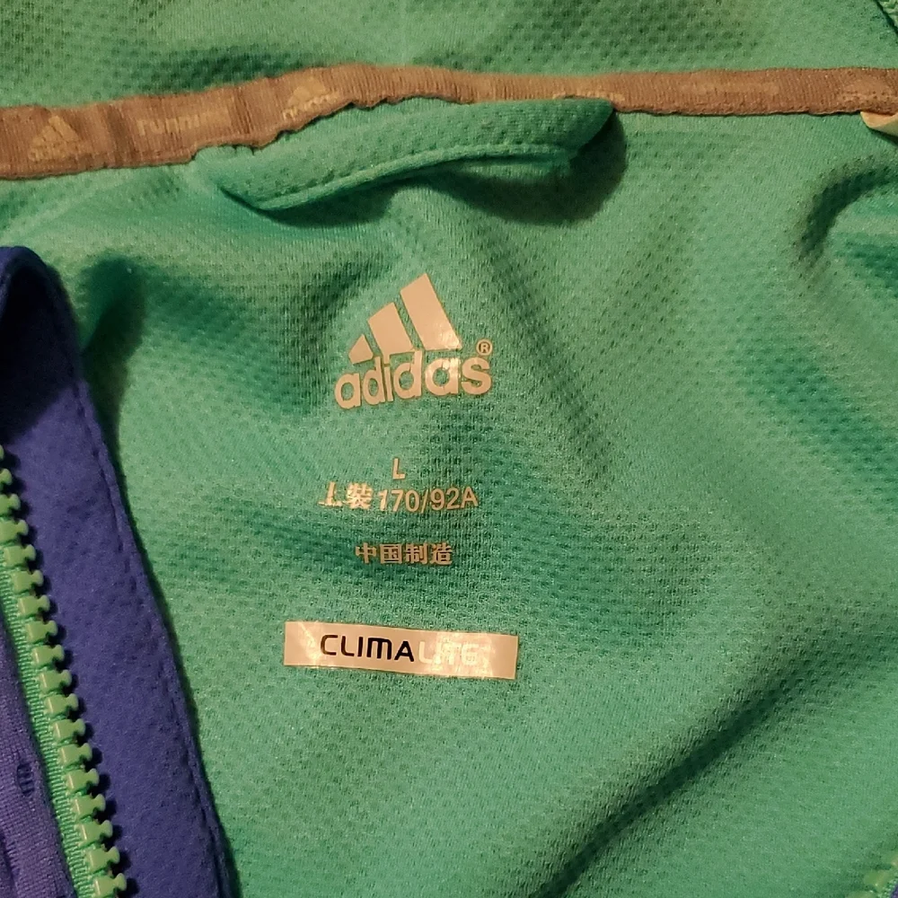 adidas Teal Green CLIMALITE Performance Jacket with Blue Zip - Picture 2 of 10
